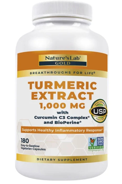 NATURE'S LAB TURMERIC EXTRACT 1000MG WITH CURCUMIN C3 COMPLEX & BIOPERINE, 180 VEGETARIAN CAPSULES