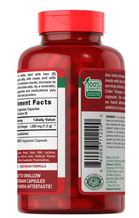 NATURE’S TRUTH APPLE CIDER VINEGAR 1200 MG, 180 CAPSULES