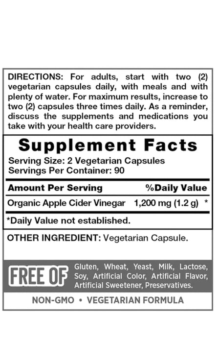 NATURE’S TRUTH APPLE CIDER VINEGAR 1200 MG, 180 CAPSULES