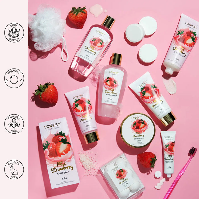 HOME SPA KIT GIFT SET – STRAWBERRY MILK BATH SET, 25 PIECES