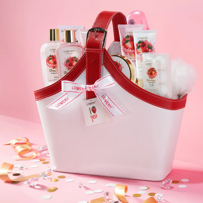 HOME SPA KIT GIFT SET – STRAWBERRY MILK BATH SET, 25 PIECES