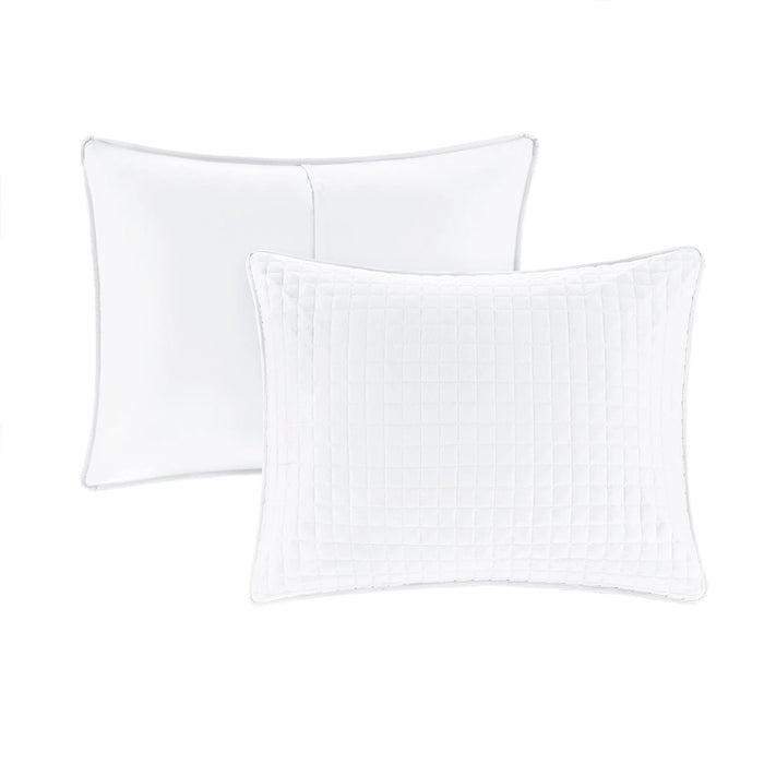 CHECKERED QUILTED 3-PIECE REVERSIBLE COVERLET SET, WHITE