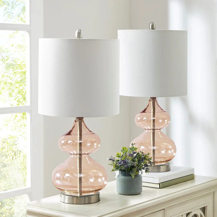 CLEAR GLASS BASE TABLE LAMPS, PINK GLASS [SET OF 2]