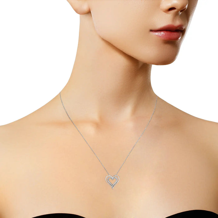 STERLING SILVER ¼ CTW DIAMOND OPEN HEART PENDANT NECKLACE