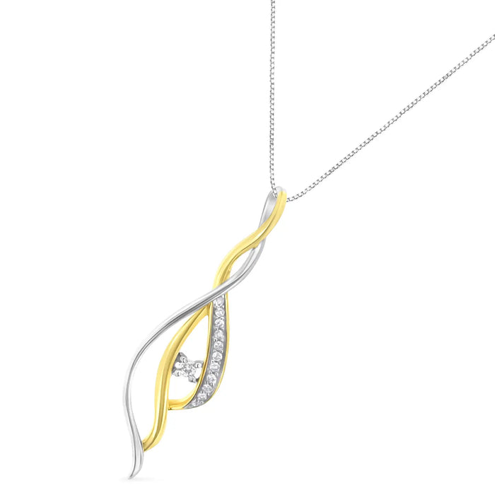 10K GOLD 1/10CT TDW DIAMOND SPIRAL PENDANT NECKLACE