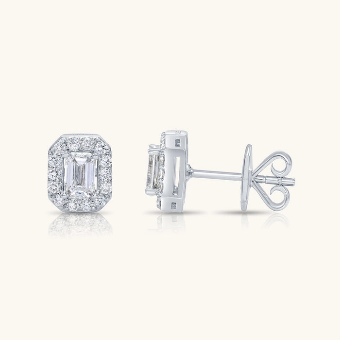 14K SOLID GOLD AND DIAMOND EMERALD STUD EARRINGS - PUSH BACK