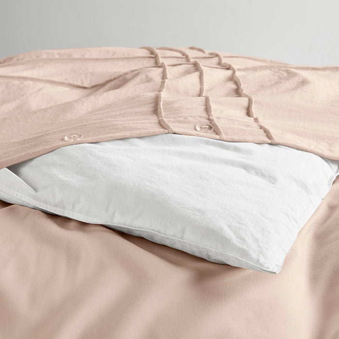 GRID PATTERN SOFT WASHED PLEATED DUVET COVER SET, BLUSH