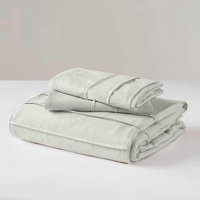 GRID PATTERN SOFT WASHED PLEATED DUVET COVER SET, SILVER
