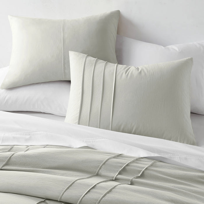 GRID PATTERN SOFT WASHED PLEATED DUVET COVER SET, SILVER