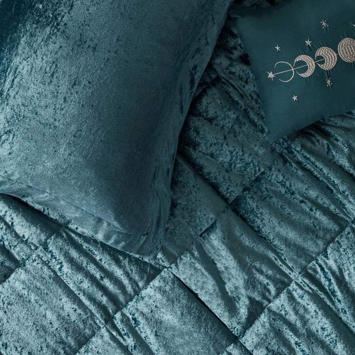 CRUSHED VELVET 4-PIECE COMFORTER SET, TEAL