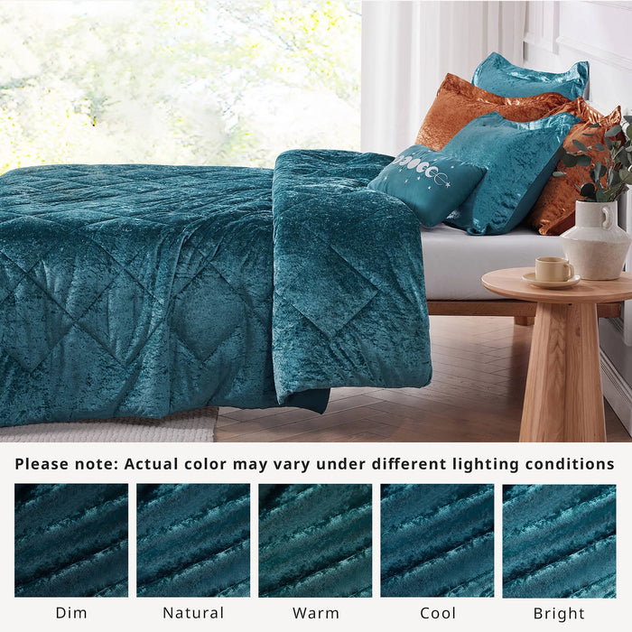CRUSHED VELVET 4-PIECE COMFORTER SET, TEAL