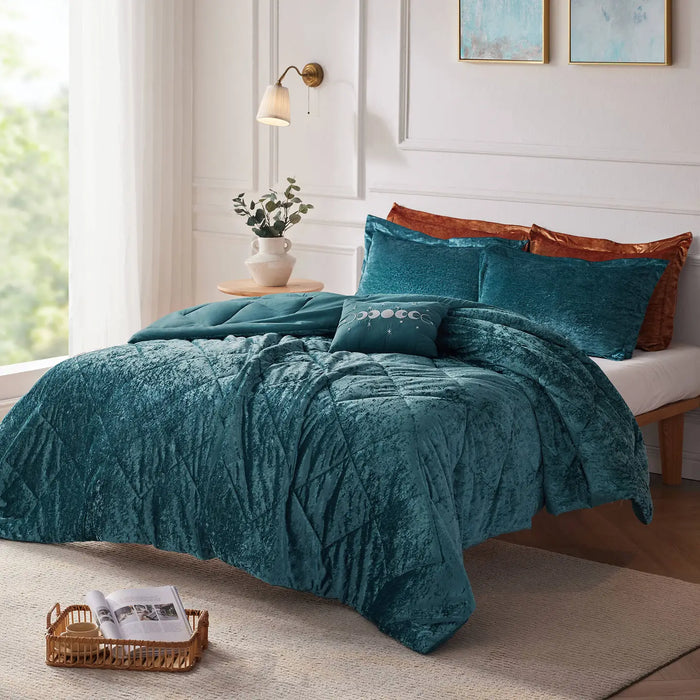 CRUSHED VELVET 4-PIECE COMFORTER SET, TEAL
