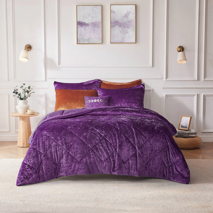 CRUSHED VELVET 4-PIECE COMFORTER SET, PURPLE