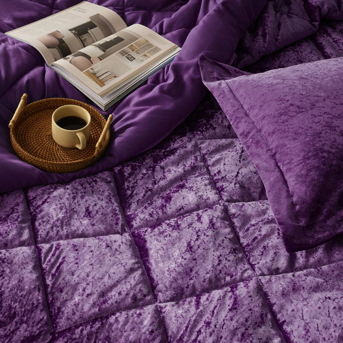 CRUSHED VELVET 4-PIECE COMFORTER SET, PURPLE