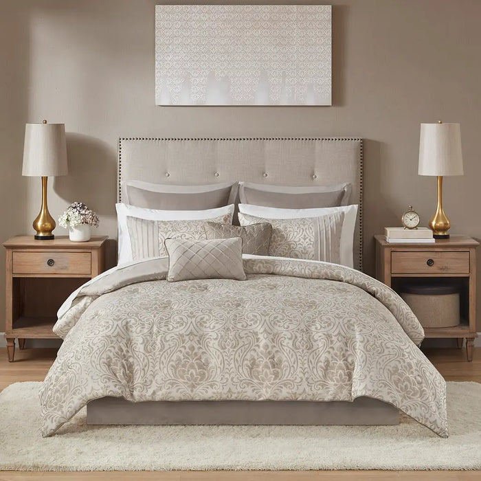 GOLD THREAD DAMASK 12-PIECE COMPLETE COMFORTER SET