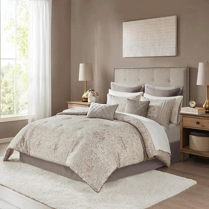 GOLD THREAD DAMASK 12-PIECE COMPLETE COMFORTER SET