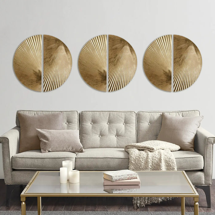 HALF MOON PHRASES ROUND 2-PIECE METAL WALL DECOR SET, GOLD