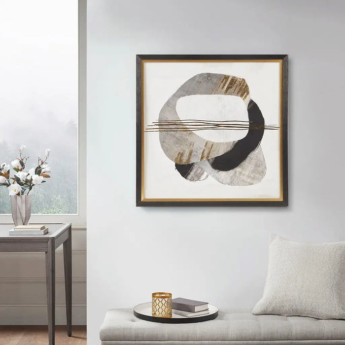AURIC BEAM ABSTRACT NEUTRAL FRAMED WALL ART WITH GOLD FOIL