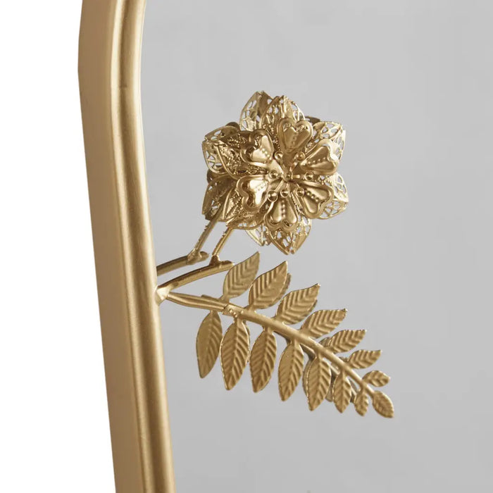 GOLD FLORAL IRON FRAMED ARCHED METAL WALL MIRROR HOME DECOR