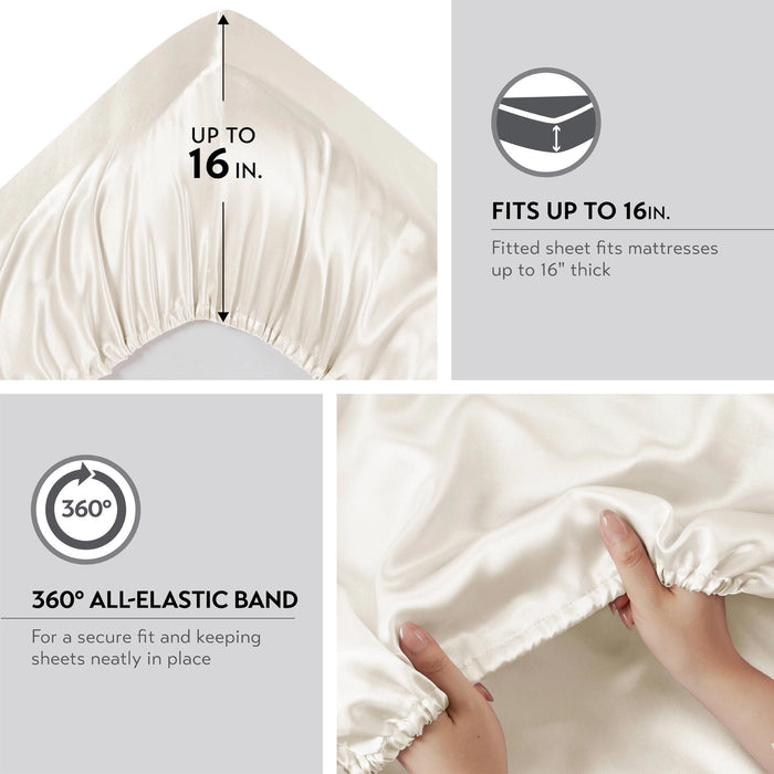 LUXURY SATIN 6-PIECE SHEET SET, IVORY