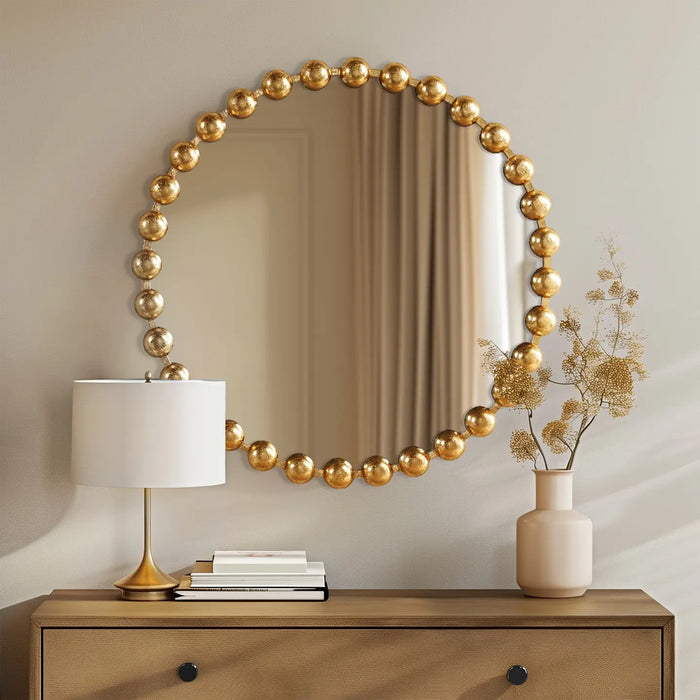ROUND IRON FRAMED WALL DECOR MIRROR, GOLD