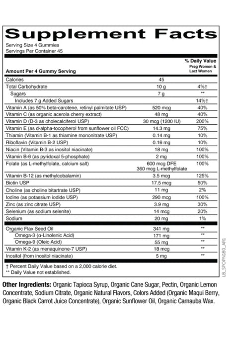 SMARTYPANTS USDA ORGANIC PRENATAL FORMULA, 180 ADULT GUMMIES