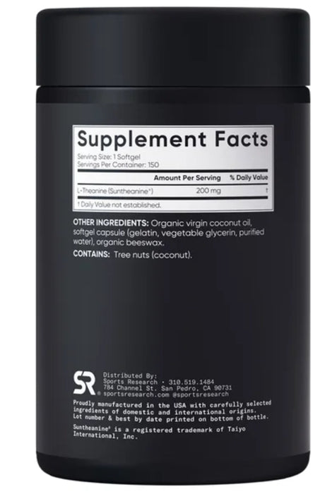 SPORTS RESEARCH L-THEANINE SUNTHEANINE 200 MG, 150 SOFTGELS